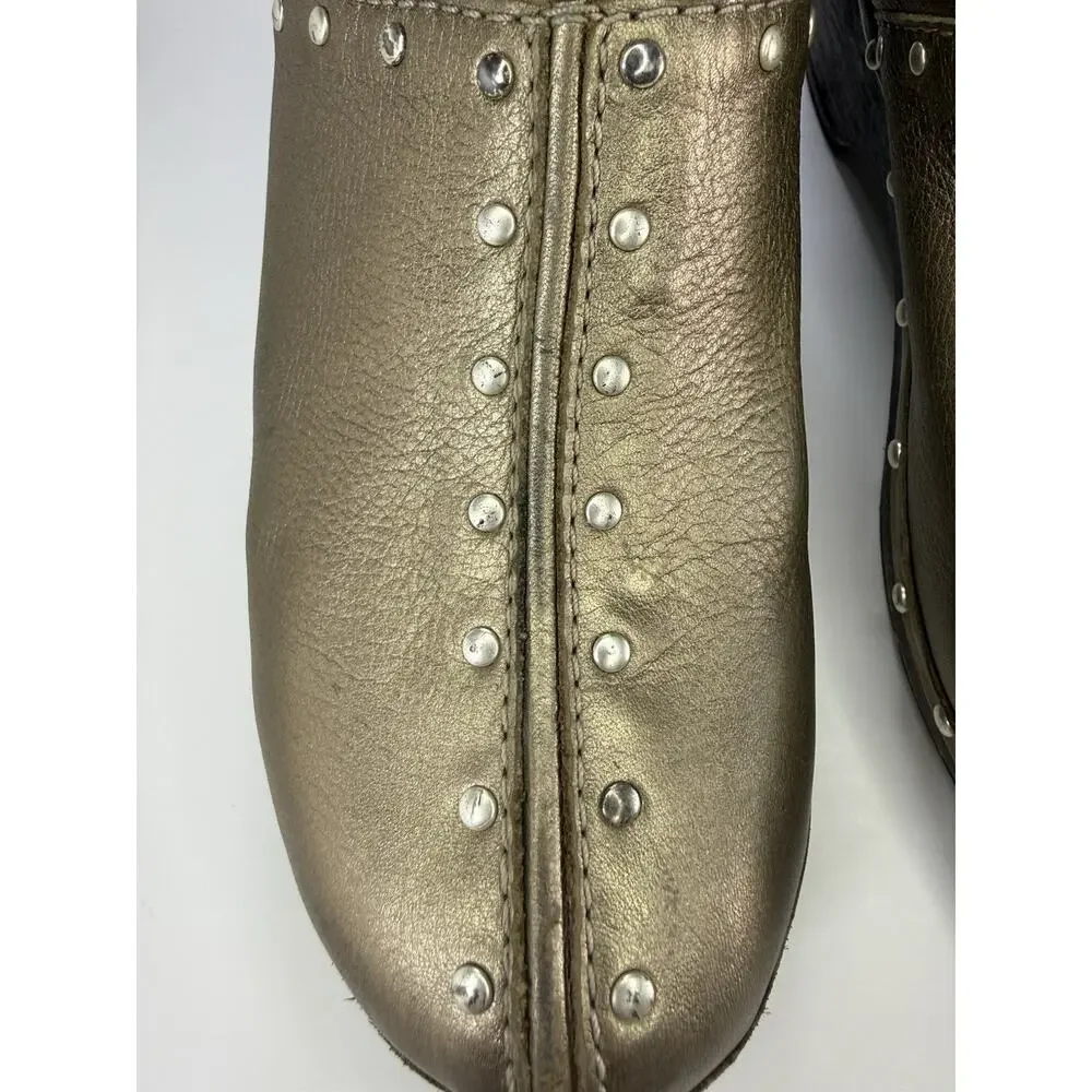 Michael Kors Gold Studded Leather Mule Wedge Heels Closed Toe Slip On 8 M